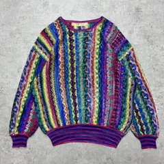 90s MORIOKA SACHIKO 総柄 レーヨン混 ハンドメイド ニット