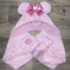 ディズニー ミニー ファンキャップ ヒョウ柄 ピンク マフラー