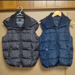 ダウンベスト グレー ネイビー 襟付き