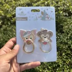 上海ディズニー　クリスマス　リーナベルとダッフィー　スマホリングスタンドセット