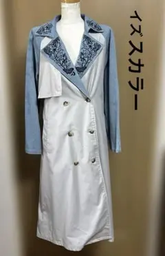 イズスカラー　襟刺繍　デニム切り替えトレンチコート　スプリングコート　M