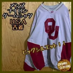 ナイロン ゲームシャツ チームロゴ 刺繍 USA古着 90s グレー ボルドー