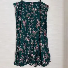 フラワープリント グリーン 緑 スカート 花柄 膝丈スカート リラックス
