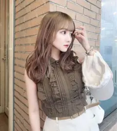 snidel ノースリクロップドフリルシャツ チェック