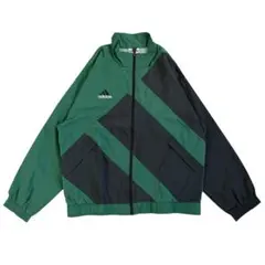 オールドアディダス 90's レトロナイロンジャケット 黒緑 ロゴ刺繍 Lサイズ