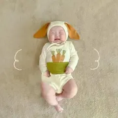 ニンジンイ ロンパース ウサギ耳 ロンパース ベビー服 うさぎ 衣装 コスプレ