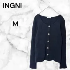 イング 長袖リブニット 【M】 薄手 ストレッチ カジュアル シンプル 黒 春