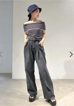 SNIDEL スナイデル　 ダブルタックデニムワイドパンツ