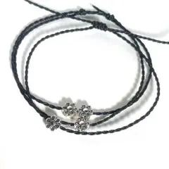 2個セット　シルバー花のチャームのブレスレット　アンクレット　黒