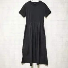 ユニクロ (S)　コンビネーションフレアワンピース　ポケットあり　ブラック