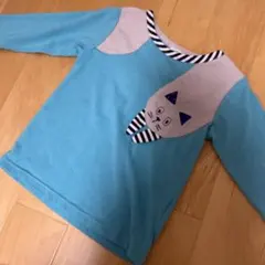 ベイビーチアー 猫デザイン 長袖カットソー 水色　100cm