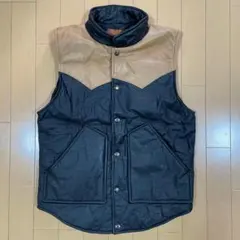 【雰囲気抜群】レザーベスト 切替デザイン アメカジ ウエスタン 中綿入り S