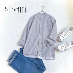 sisam シサム工房　バンドカラー　ストライプシャツ　フェアトレード　M