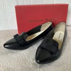 ORiental TRaffic 黒エナメルリボン付きフラットシューズ 晴雨兼用