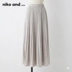 ニコアンド サテンプリーツロングスカート L ライトグレー 光沢 ウエストゴム