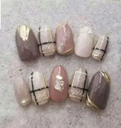 【No.167オーダー専用】チェック柄ネイルオータム秋ブラウンベージュ