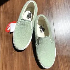 お値下げ✨【新品】VANS スリッポン グリーン ファー 春色　24.0