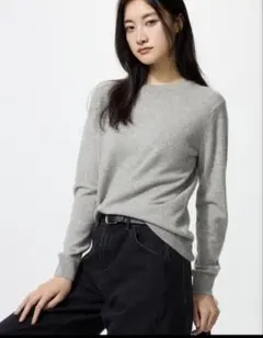 カシミヤ　クルーネックセーター Lサイズ