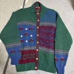 多色編み込みニットカーディガン