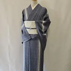 小紋☆単衣☆仕付け付き☆裄69.5cm☆正絹☆ストライプ☆格子☆粋 