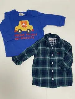 ミキハウス　ホットビスケッツ　トレーナー　チェックシャツ　70cm