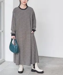 coen USAコットンボーダーマキシワンピース