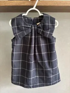 ワンピース　プティマイン　ネイビー　チェック　ベビー服　リボン　 サイズ80