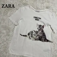 ZARA 猫Tシャツ S キャットプリント アニマル 半袖 レディース ホワイトのサムネイル