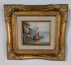 額装 油絵 船 港 海 油彩 絵画 インテリア 風景画 SM - メルカリ
