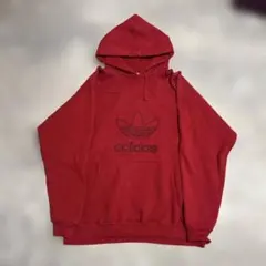 【希少】90s USA製 アディダス 刺繍ロゴ スウェットパーカー 赤 L