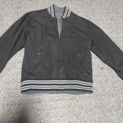 グレー ナイロンジャケット ストライプリブ付き