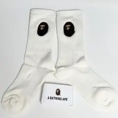 A BATHING APE ソックス ホワイトxブラウン 白色x茶色