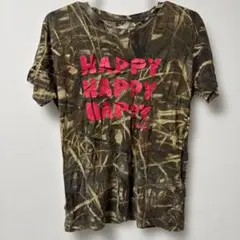 【L】迷彩柄 ピンク「HAPPY」半袖Tシャツ　春夏