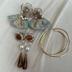 ［まとめ売り］ピアス 2点、金バングル　フープ パール