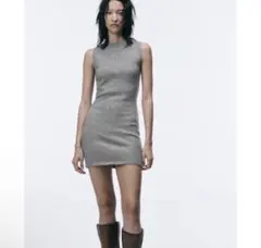 ZARA グレー ニット ノースリーブ ミニワンピース