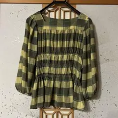 LOWRYS FARMチェック柄フリル長袖ブラウス Fサイズ
