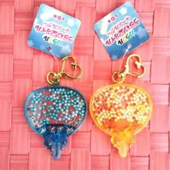 ❁オイル キーホルダー うちわ型 ブルー イエロー 2点セット