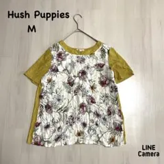 Hush Puppies 花柄麻素材半袖トップス マスタード エレガント