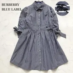 美品✨バーバリーブルーレーベル シャツワンピース 半袖 ブルー