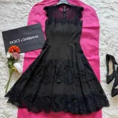 DOLCE&GABBANA レースワンピース ブラック 36 ノースリーブ 膝丈のサムネイル