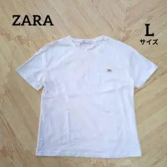 ZARA ザラ　Tシャツ　シンプル　ホワイト　白 半袖　ナチュラル　ロゴ入り　L