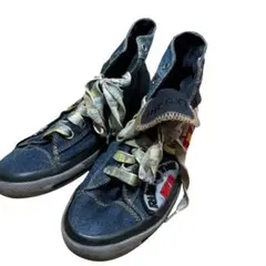 DIESELデニムハイカットスニーカー パッチ付き