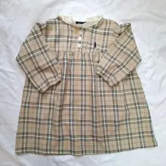 EAST BOY ベージュチェック柄長袖ワンピース