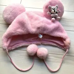 ミニーマウス 耳付きキラキラピンク帽子 ファンキャップ
