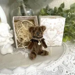 モールベア　ブラウン　モールアート　ハンドメイド　テディベア　ミニチュア雑貨