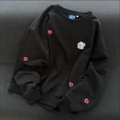 Remember. ハート刺繍 クルーネック スウェット ブラック M