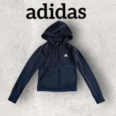 adidas フード付きパーカー ジップアップパーカー (М) 紺色 スポーティ