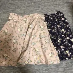 美品　花柄キュロットセット　スカート　ネイビー　ピンク