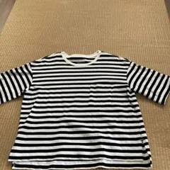 無印良品　白黒ストライプ 五分袖Tシャツ M-L