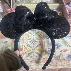 ディズニー カチューシャ ミ二ーちゃん スパンコール 黒カチューシャ